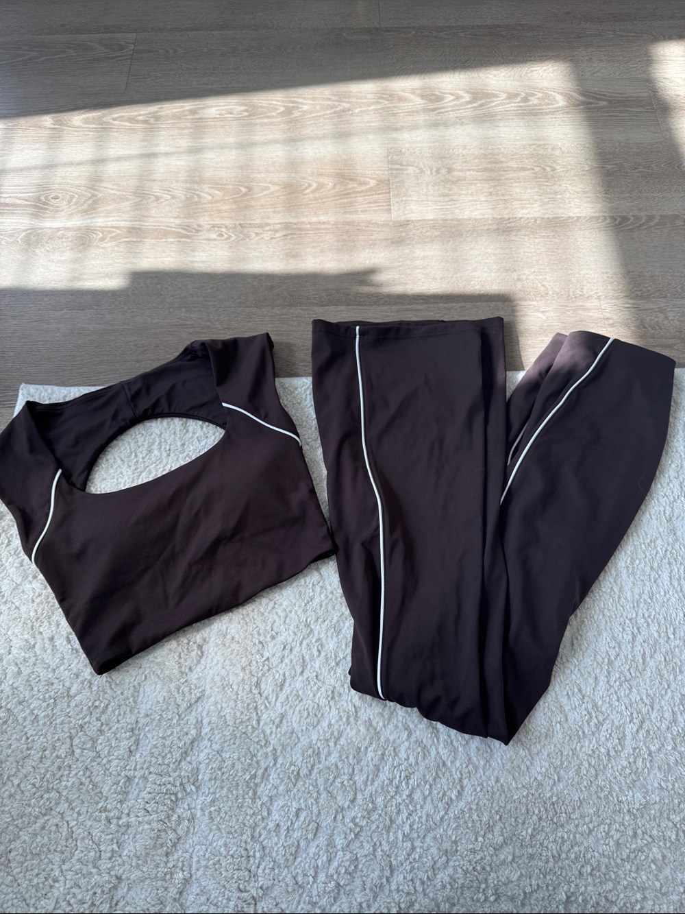 Forever 21 Dark Brown Athletic Flare Pants & Crop Top Set